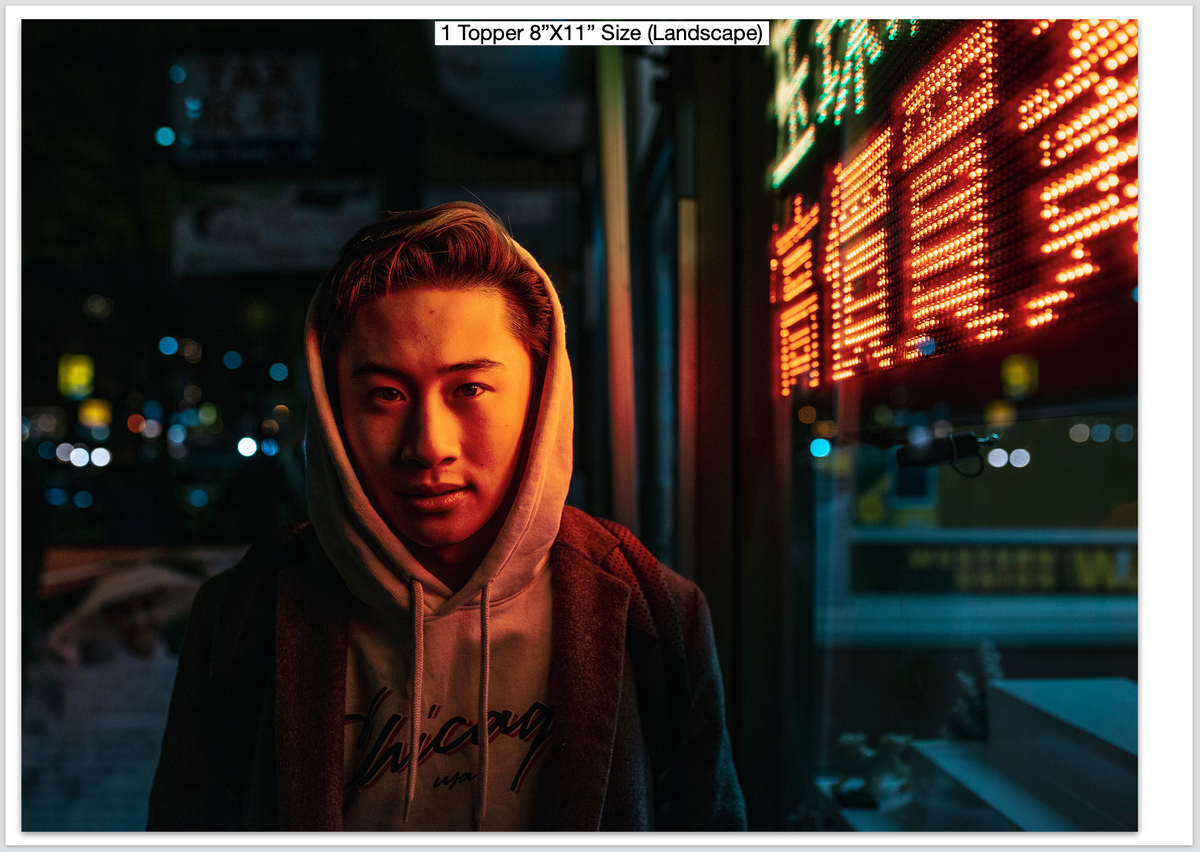 A moody street portrait printed razor-sharp on an 8x11 edible sheet